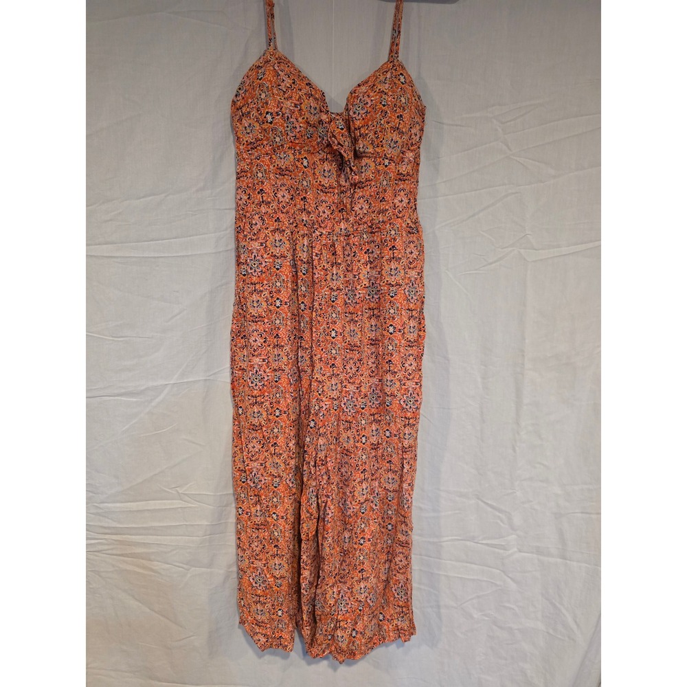 A.U.W. Jumpsuit Orange Paisley Floral Tie Front Wide Leg Size L 18x48